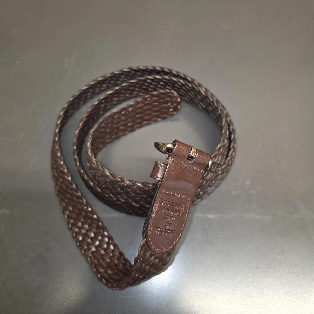 Coach Belt Mens XL Brown Braided‎ Leather Woven Silver Buckle Casual Dress